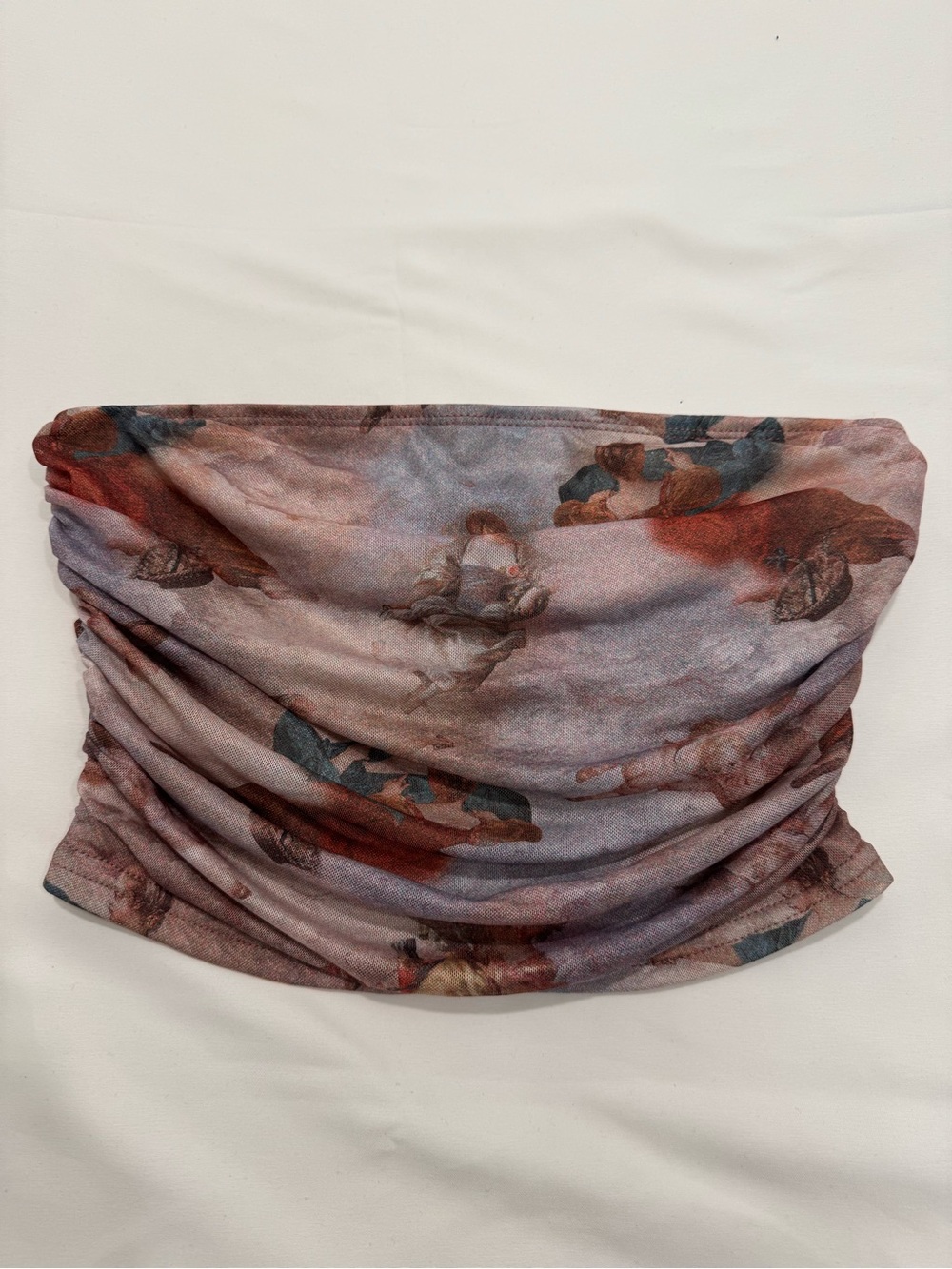 Strapless Ruched Shein Tube Top Angel Print Mesh Crop S US 4